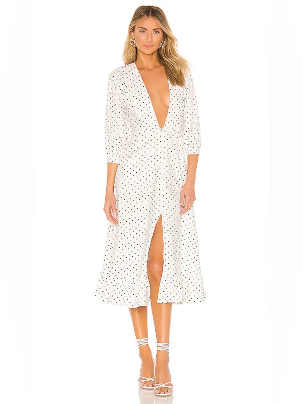 Michael Costello x REVOLVE Candice Dress White Black Polka Dot Midi Dress XS